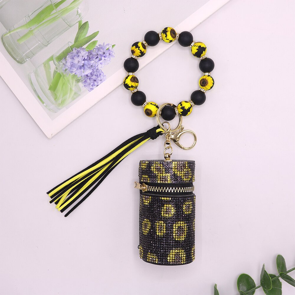 Wholesale Leopard Cow Pattern Leather with Diamond Mouth Red Envelope Silicone Beaded Wrist Keychain